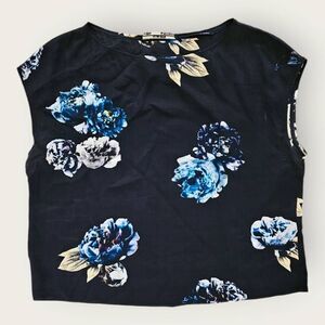 All Saints Sheer Floral Black Silk Top Womens Size Small